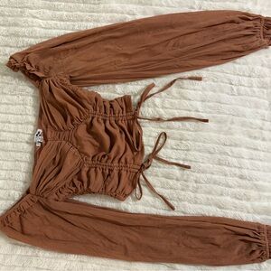 Fashion Nova Brown Ruched Off-Shoulder Top